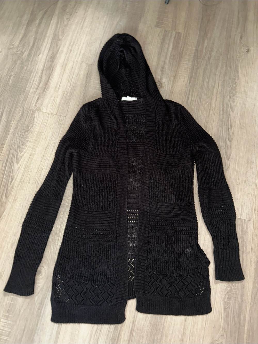 Pink Republic Black Hooded Open-Front Knit Cardigan